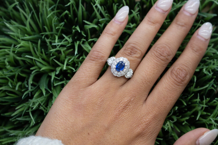 14k White Gold Oval Sapphire & Diamond  Diamond Ring