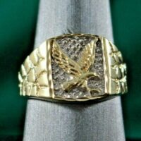 10k Yellow Gold Flying Eagle Patriotic Fancy Men's Nugget Style Ring - Image 3