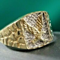 10k Yellow Gold Flying Eagle Patriotic Fancy Men's Nugget Style Ring