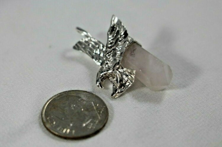 Eagle Sterling Silver Pendant with Rose Quartz Pointer - Image 7