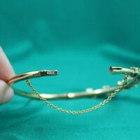 Retro 14K Yellow Gold Diamond Bangle Bracelet Enamel Clover Fleur De Lis Design - Image 10