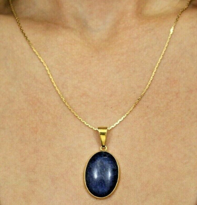 FABULOUS 14K YELLOW GOLD OVAL BLUE SODALITE PENDANT WITH 20" CHAIN - Image 12