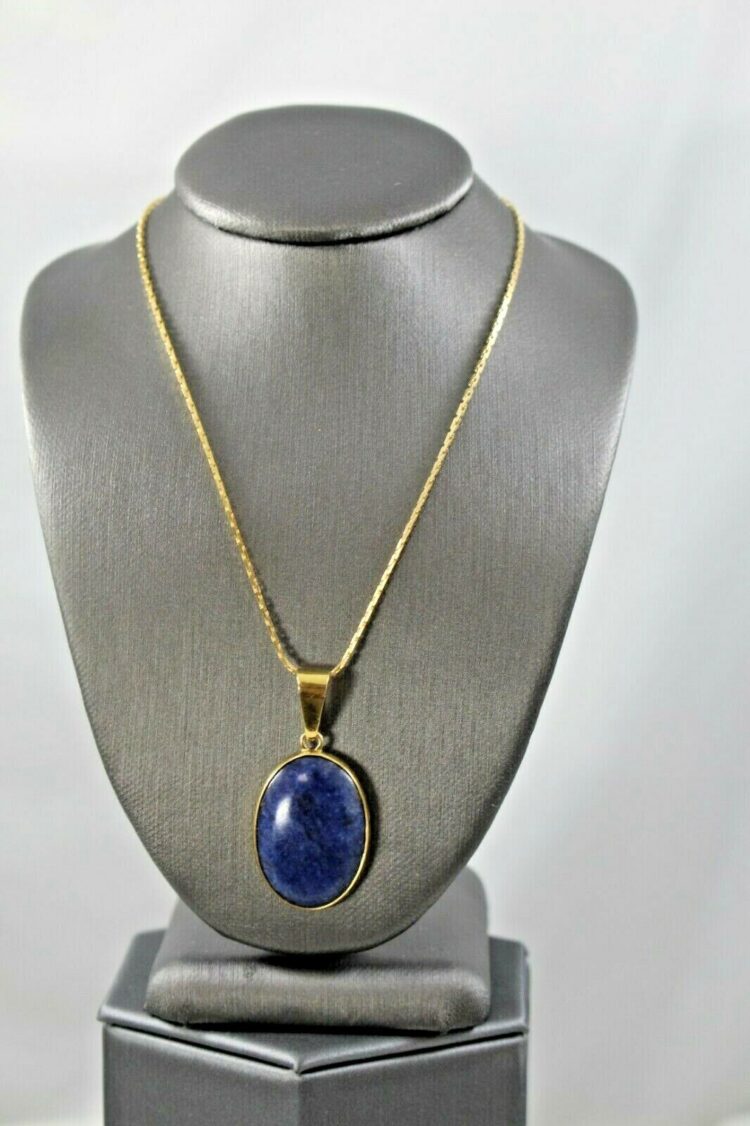 FABULOUS 14K YELLOW GOLD OVAL BLUE SODALITE PENDANT WITH 20" CHAIN - Image 4