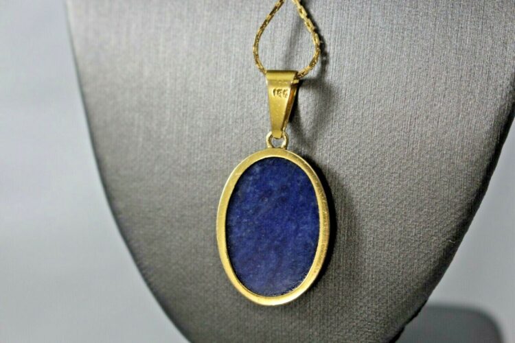 FABULOUS 14K YELLOW GOLD OVAL BLUE SODALITE PENDANT WITH 20" CHAIN - Image 7