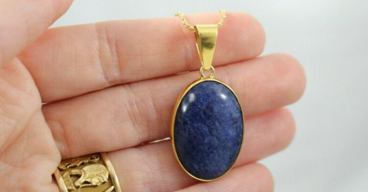 FABULOUS 14K YELLOW GOLD OVAL BLUE SODALITE PENDANT WITH 20" CHAIN - Image 9