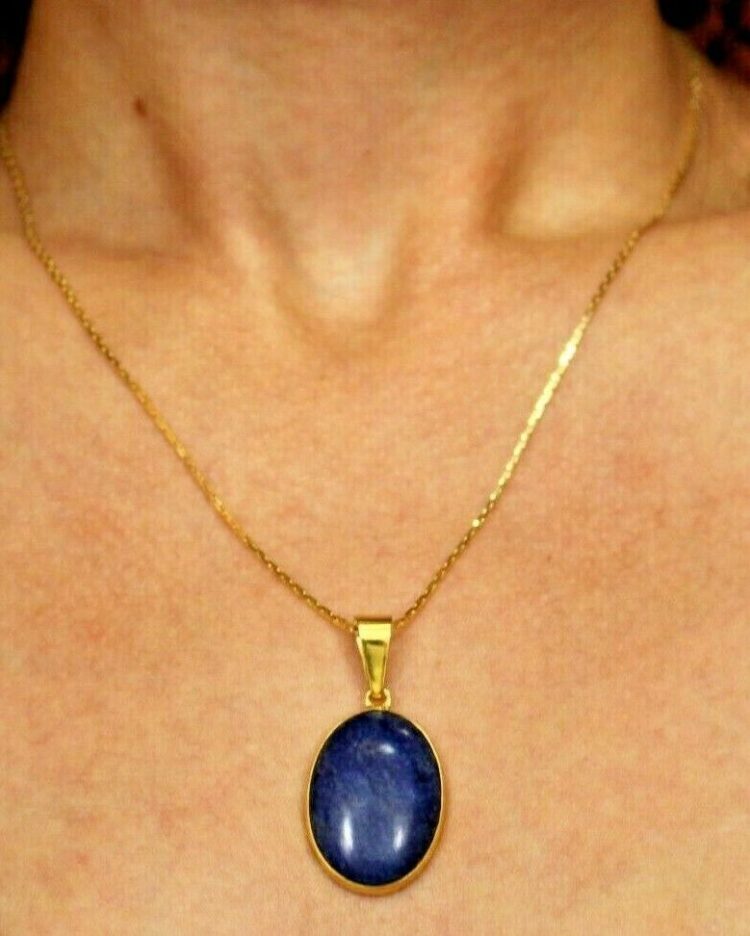 FABULOUS 14K YELLOW GOLD OVAL BLUE SODALITE PENDANT WITH 20" CHAIN - Image 10