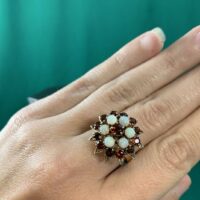 Spectacular Vintage 14K Yellow Gold Ring with Garnets & Opals