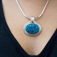 Silver Synthetic Opal Pendant Charm Necklace